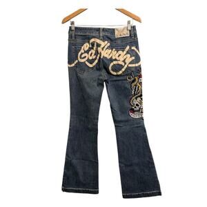 Ed Hardy Women's Embroidered New York City Eagle Slim Flare Jeans Size 28 G